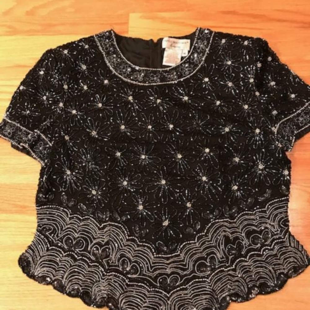 PAPELL BOUTIQUE EVENING BEADED TOP - SIZE 16 (38D)